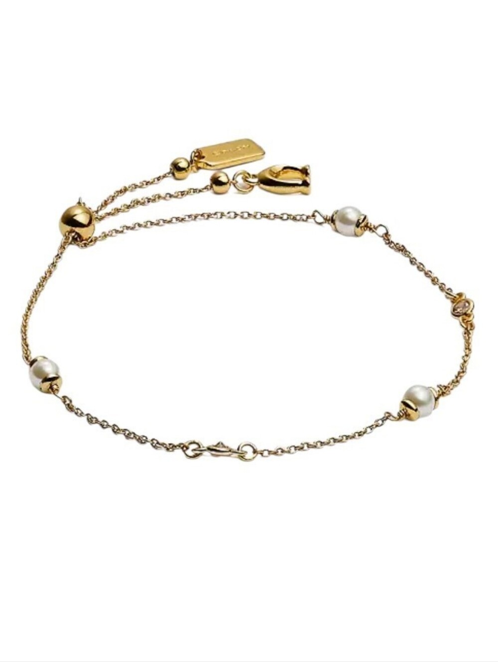 COACH Sculpted Gold C Pearl & Crystal Adjustable Bracelet